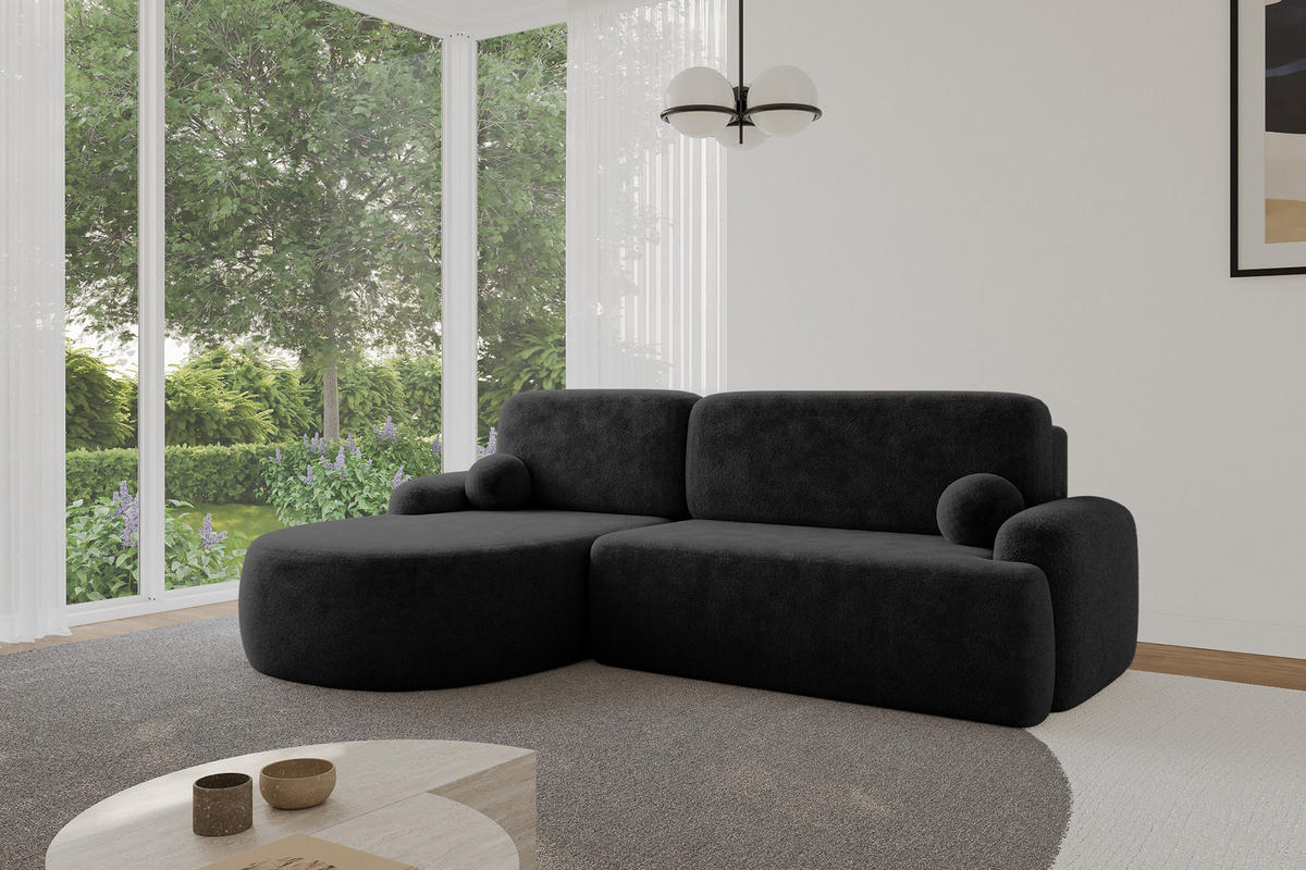 ECKSOFA mit Schlaffunktion und Bettkasten LIRA-L - 264x172x89 Schwarz - Schwarz, Holzwerkstoff/Textil (264/172cm) - ALTDECOR