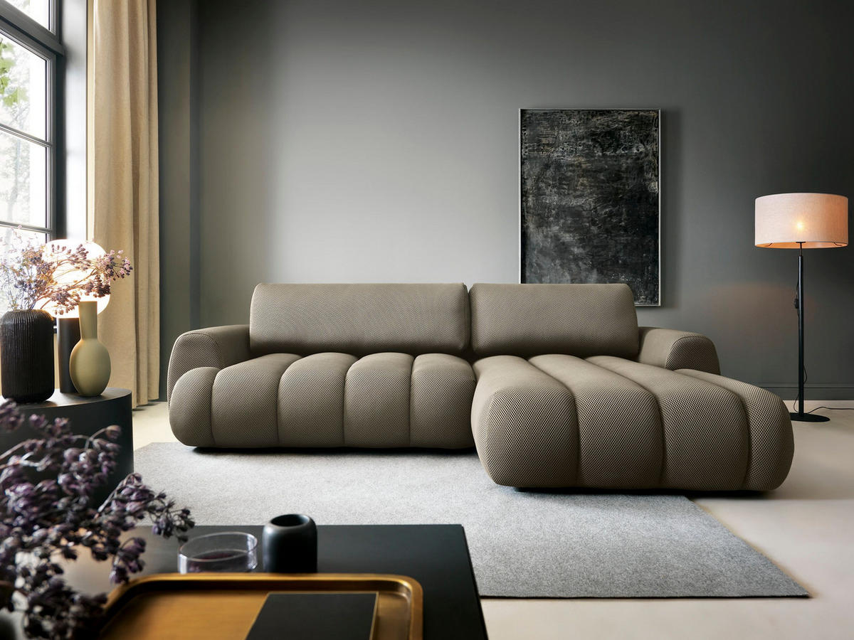 ECKSOFA SITO Braun Jersey mit Schlaffunktion - Braun, Holz (272/168cm) - MASSENO