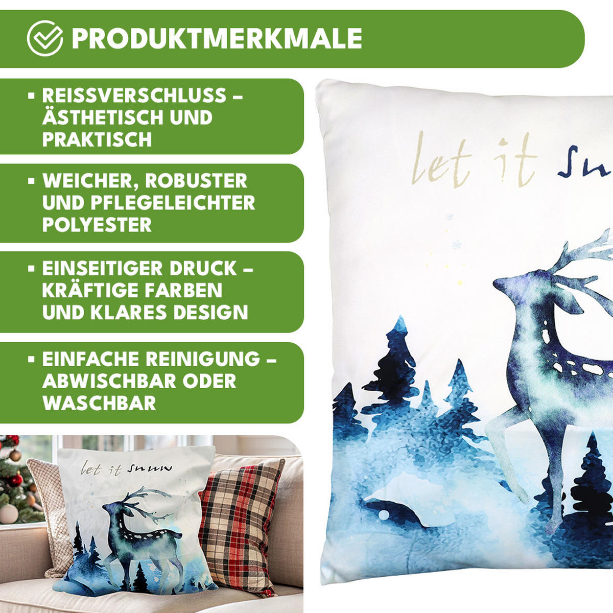 KISSENBEZUG Weihnachts Dekokissenbezug 44x44cm - Weiß Hochglanz, Textil (45/45cm) - KRUMAD