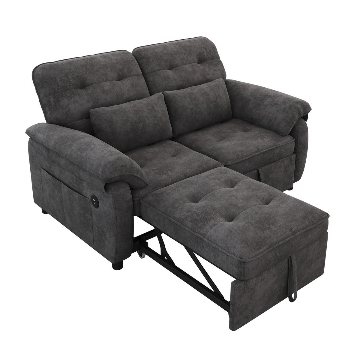 SCHLAFSOFA 3-in-1, Grau, Chenille, USB, 2 Kissen - Grau, Textil (90/86.5/142cm)