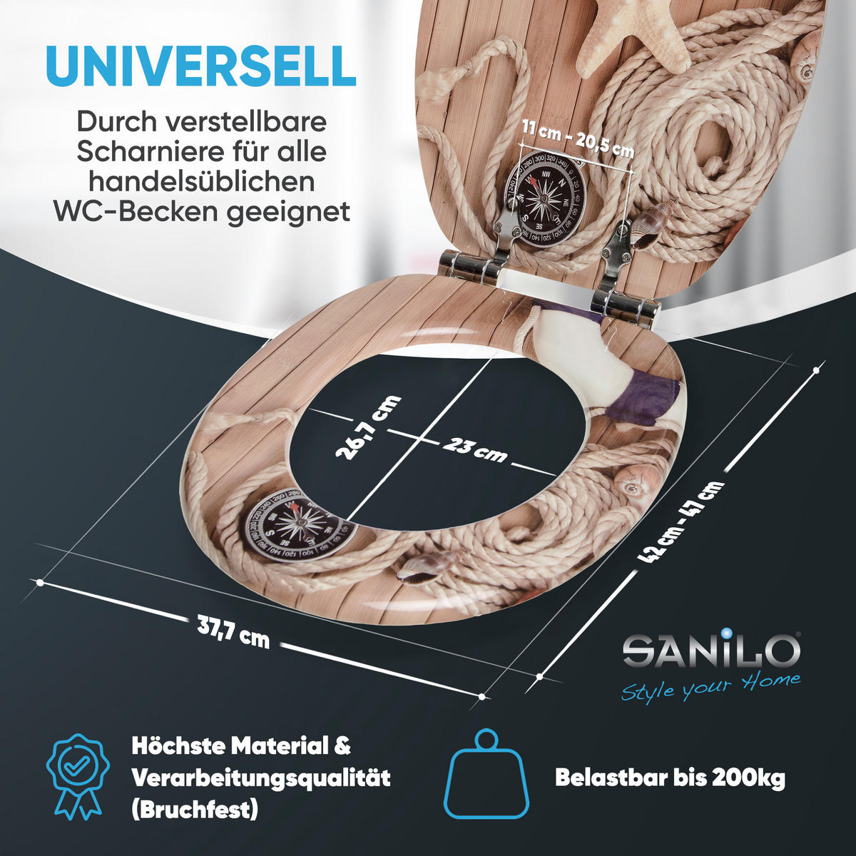 WC-SITZ mit Absenkautomatik Maritime - Braun, Holzwerkstoff (38/6/47cm) - Sanilo