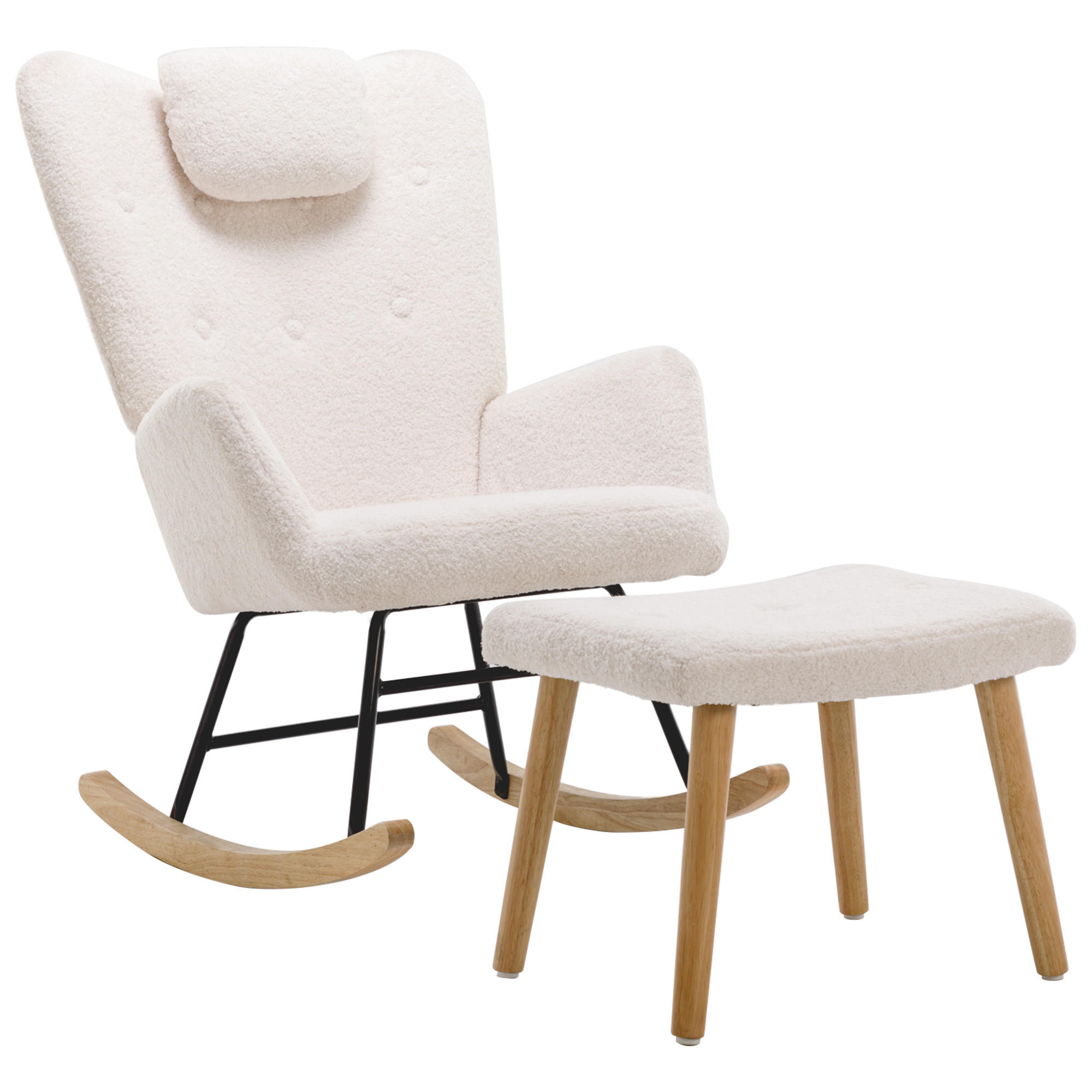 SCHAUKELSTUHL Teddyplüsch Weiß mit Fußstütze Nackenkissen - Weiß, Textil (65/94/82cm) - FLIEKS
