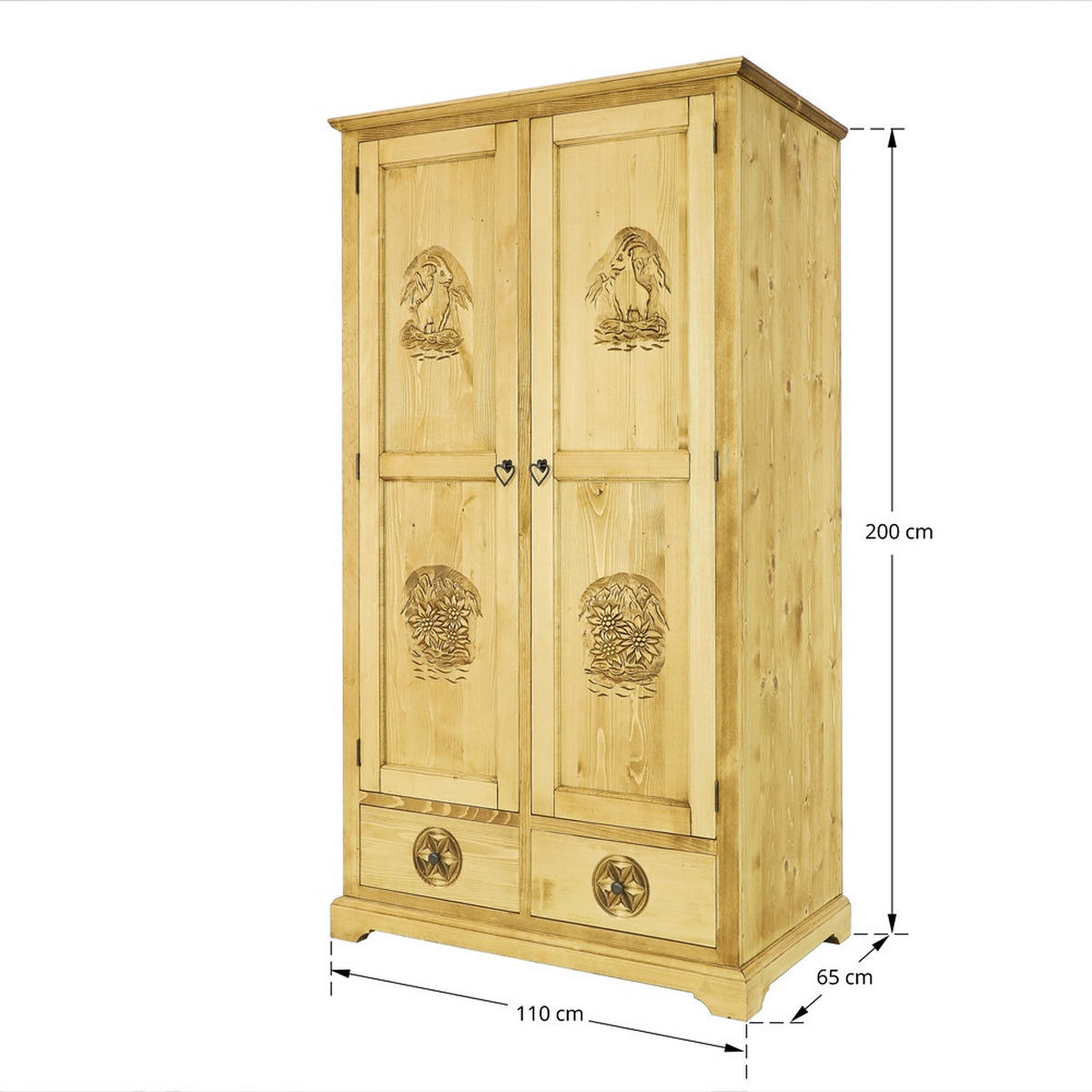 KLEIDERSCHRANK aus Massivholz JAGNA - Honig, Holz (110/200/65cm) - Seart