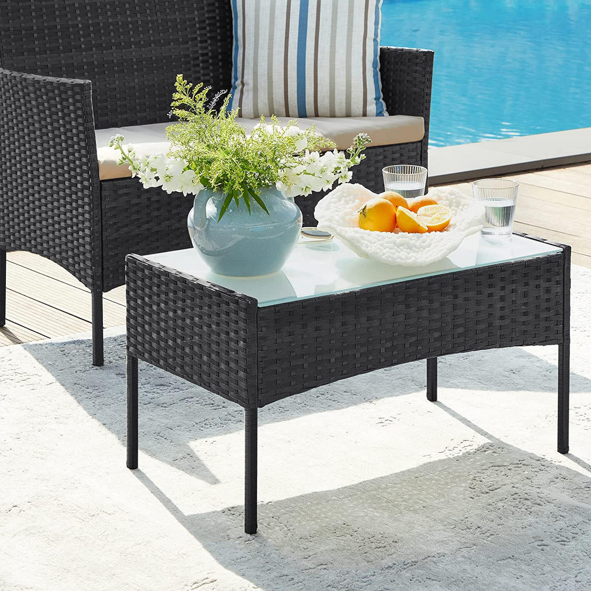 SITZGRUPPE 4-TEILIG GARTENMÖBEL-SET - Schwarz, Metall - Hansiro