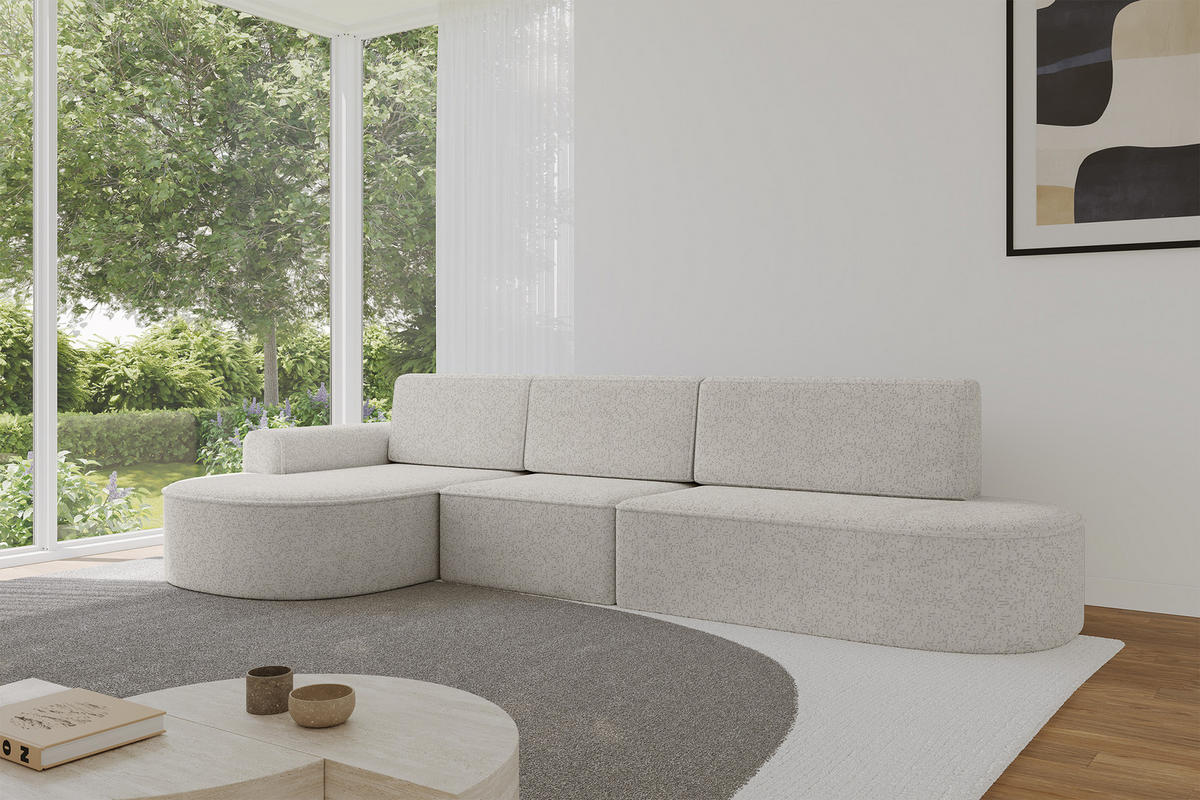 ECKSOFA mit Schlaffunktion Ottomane Links MARI L2-S 368X167X85 Hellgrau Velours - Edelstahlfarben/Schwarz, Holzwerkstoff/Kunststoff (368/167cm) - ALTDECOR