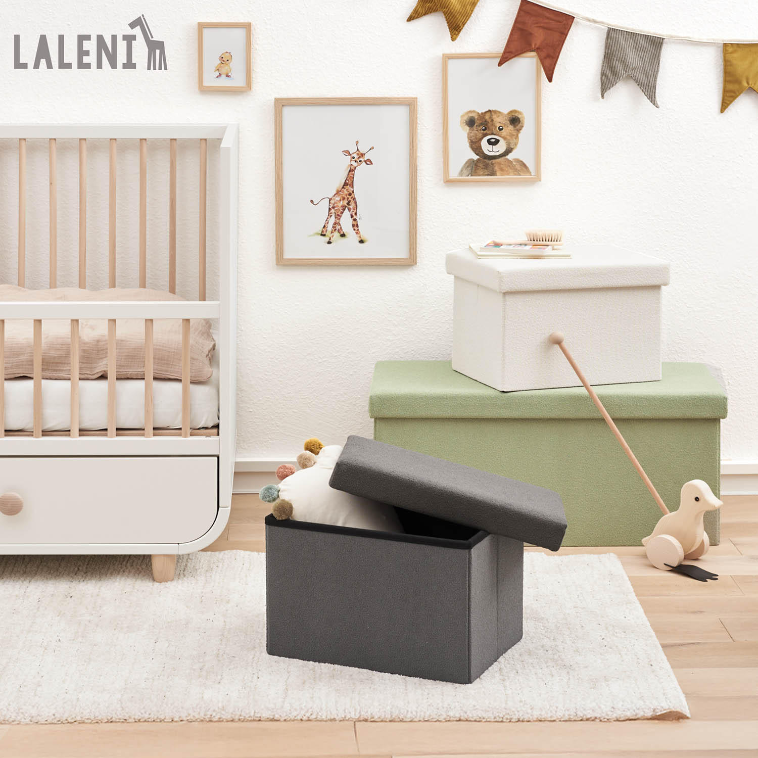 SITZHOCKER 41/31/31 cm, faltbar, Dunkelgrau - Dunkelgrau, Kunststoff (31/31/41cm) - Laleni