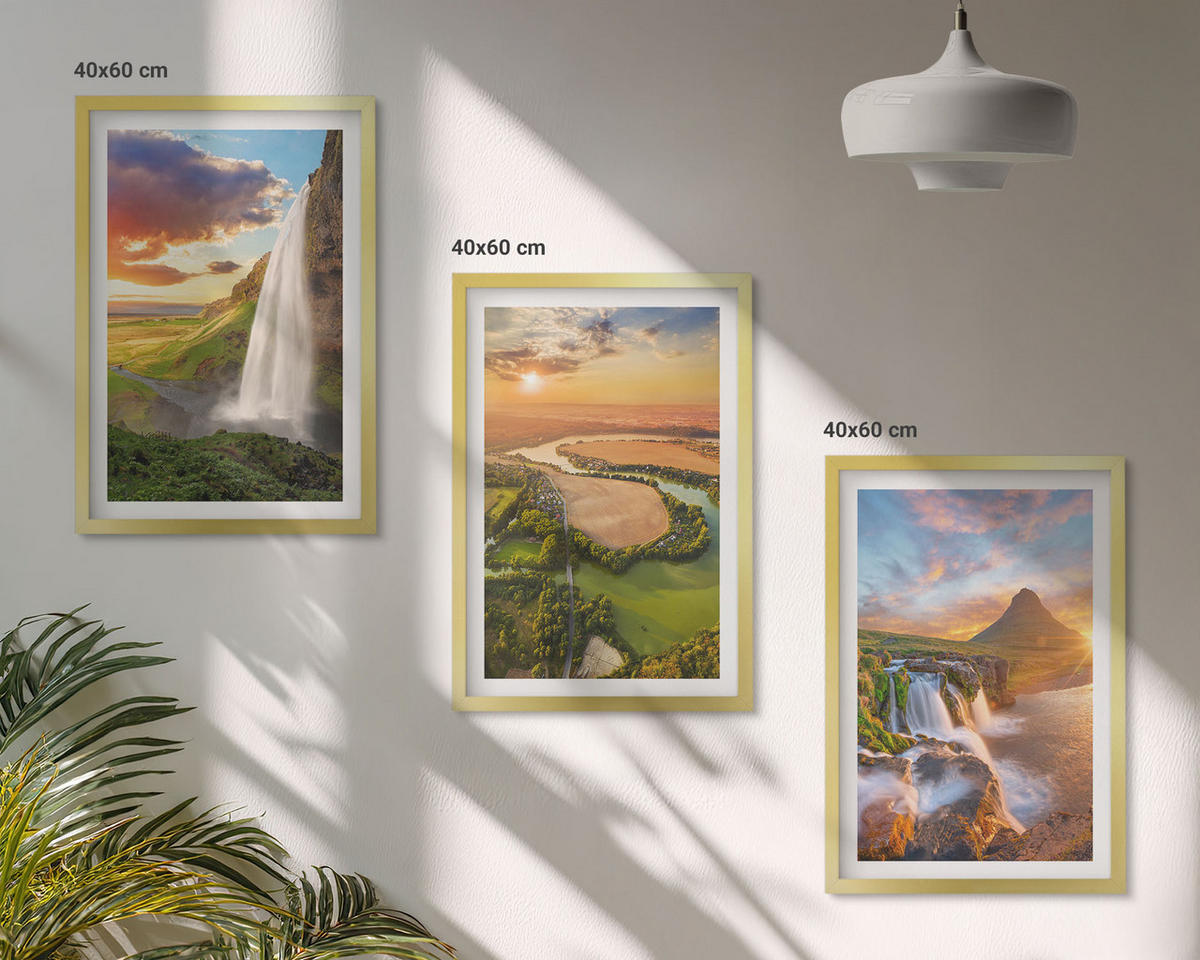 BILDER SET 3er Set - 40x60 cm Goldrahmen - Wasserfälle Landschaften im Westen - Goldfarben, Kunststoff (40/60cm) - TULUP