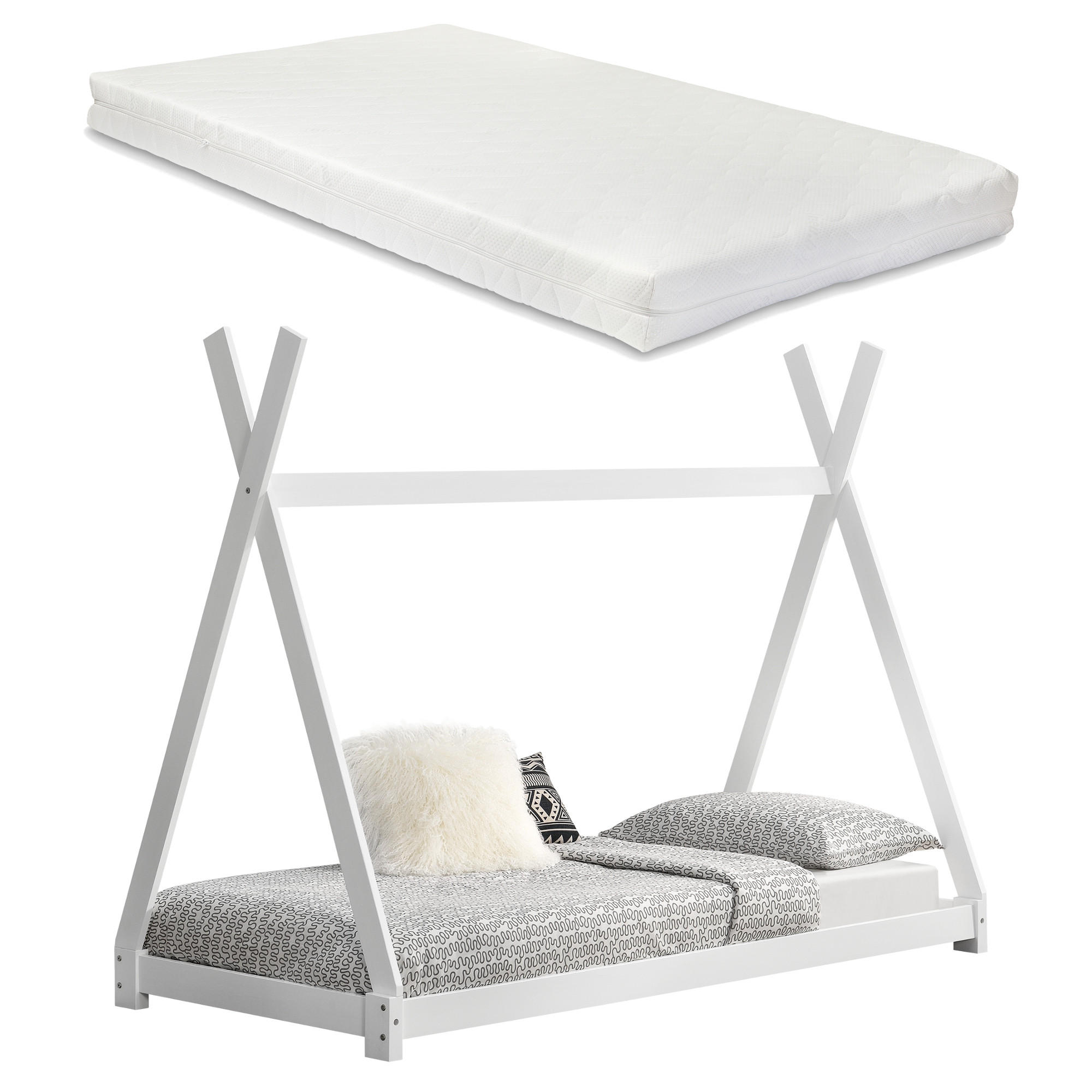 KINDERBETT Onejda mit Matratze - Weiß, Holz/Textil (90/200cm) - [en.casa]