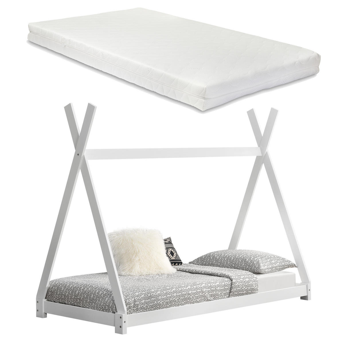 KINDERBETT Onejda mit Matratze - Weiß, Holz/Textil (90/200cm) - [en.casa]