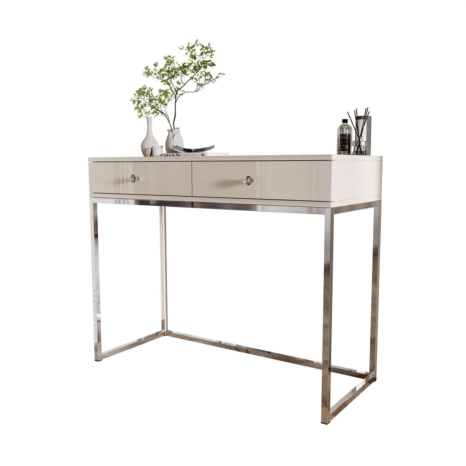 KONSOLE Glamour auf Chromgestell mit Kristallgriff - Kaschmir/Silberfarben, Holzwerkstoff (100/81/42cm) - Lookway