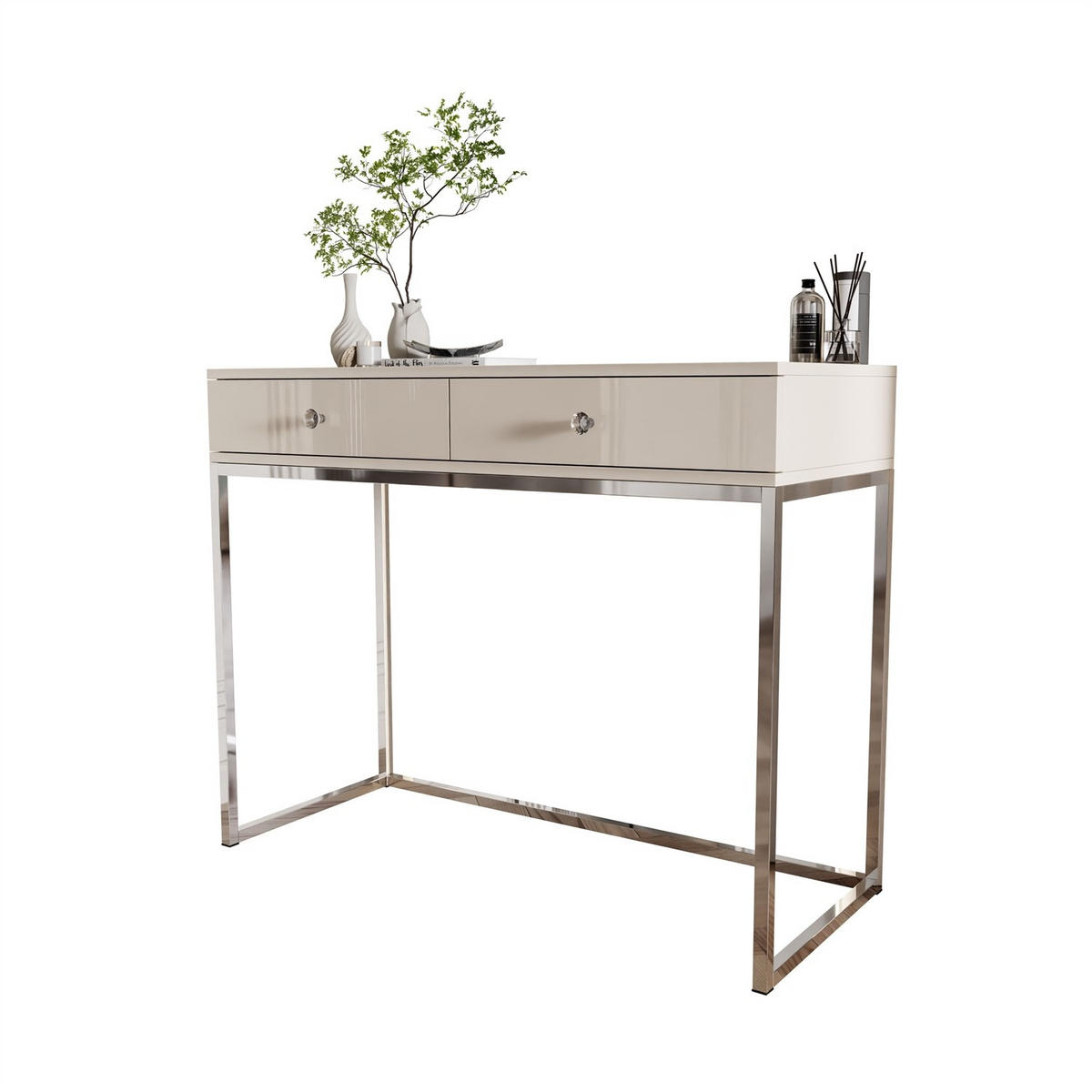 KONSOLE Glamour auf Chromgestell mit Kristallgriff - Kaschmir/Silberfarben, Holzwerkstoff (100/81/42cm) - Lookway