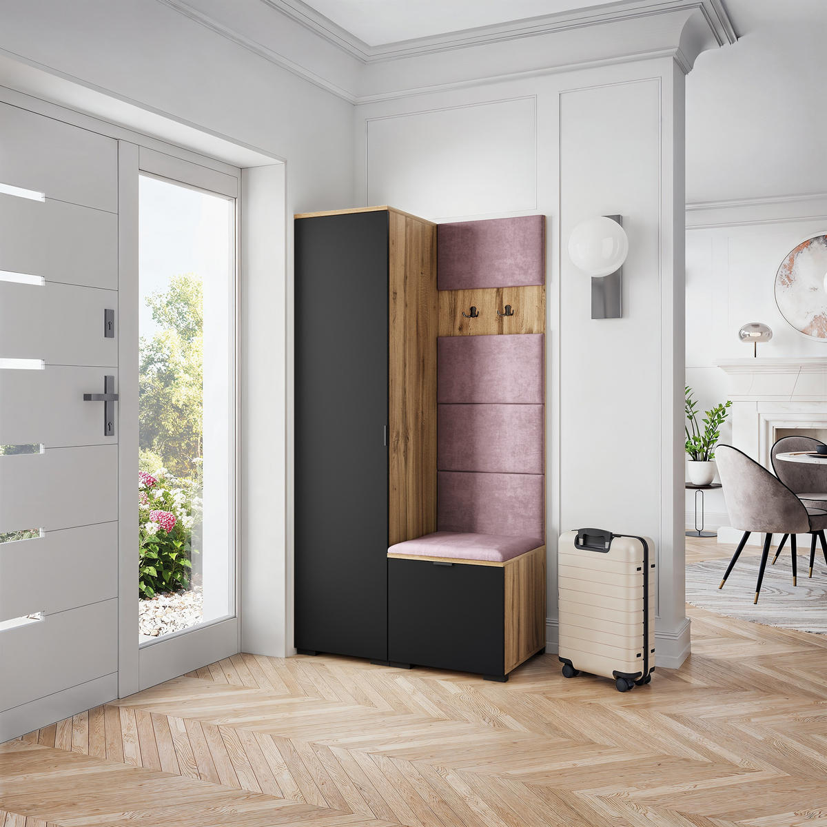 GARDEROBENSCHRANK LORI 95/181/51 cm Modern Garderobe-Set Eiche Wotan - Eiche Wotan/Lila, Holzwerkstoff (95/181/51cm) - MASSENO