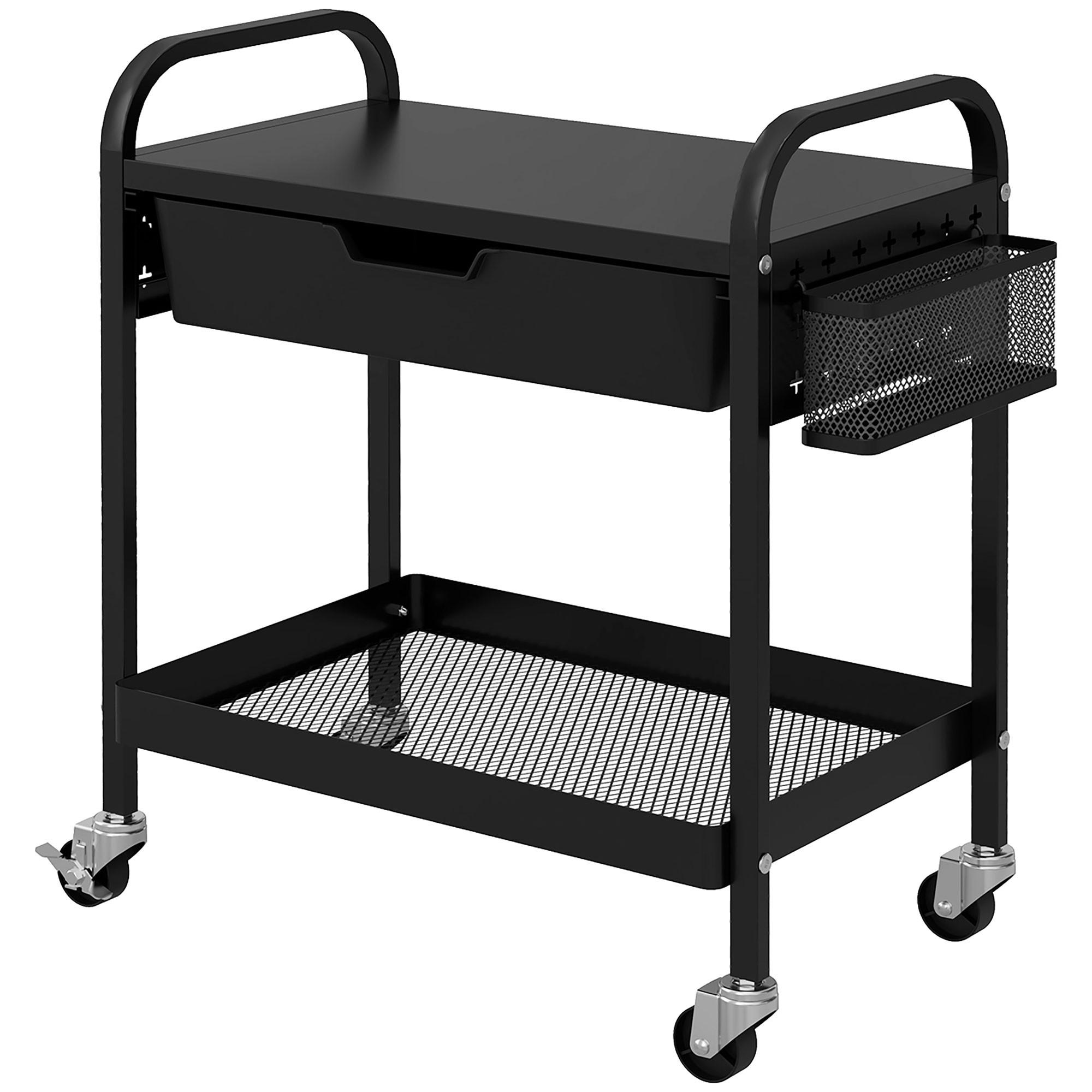 SERVIERWAGEN, Rollwagen, Stahl, Schwarz - Schwarz, Kunststoff (32.6/58.5/61cm) - HOMCOM