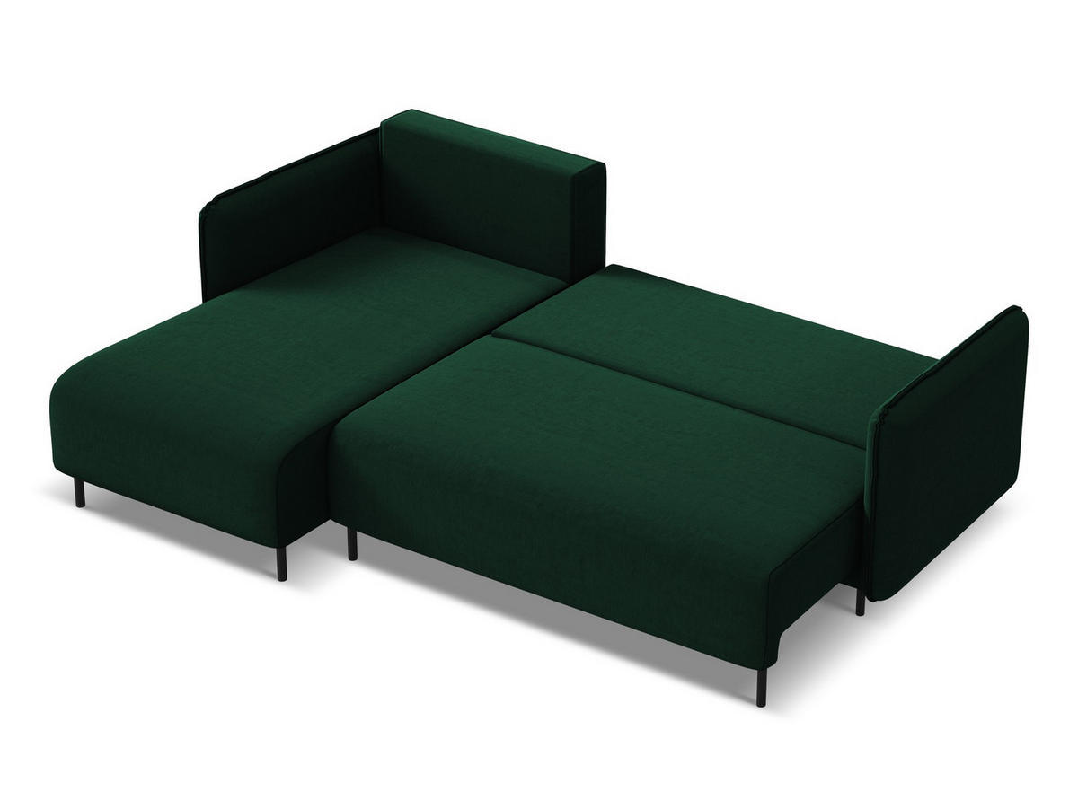 ECKSOFA mit Schlaffunktion Samt Stoff Grün - Dunkelgrün/Schwarz, Holz/Textil (162/236cm) - Makamii