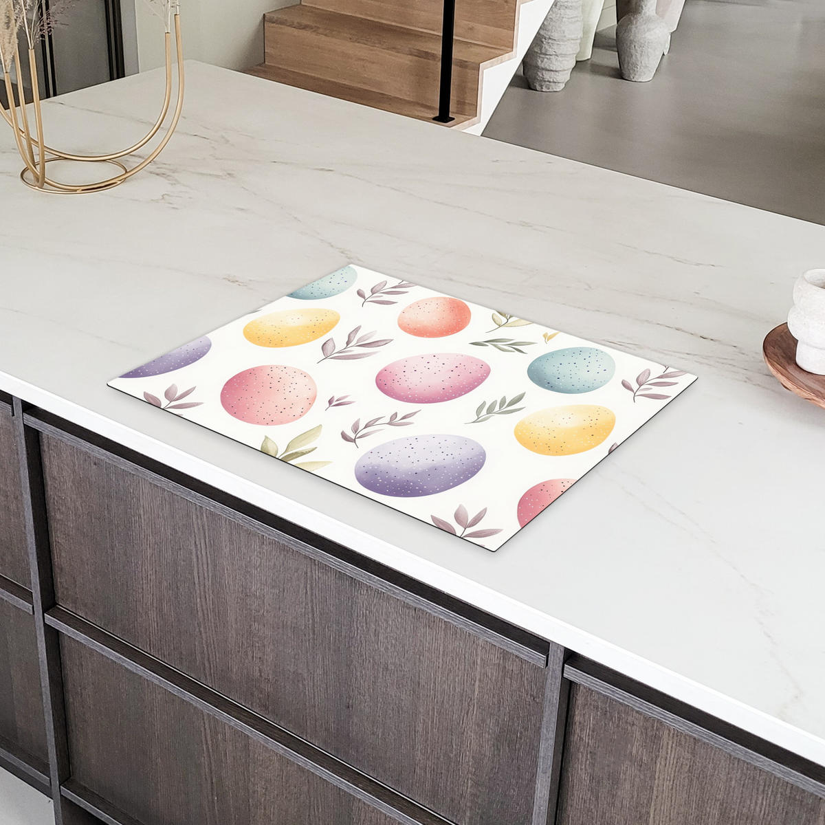HERDABDECKPLATTE Eier - Bunt - Muster Herdabdeckung Induktionsfeld 70x52 cm - Weiß, Kunststoff (70/52/0.2cm) - MuchoWow