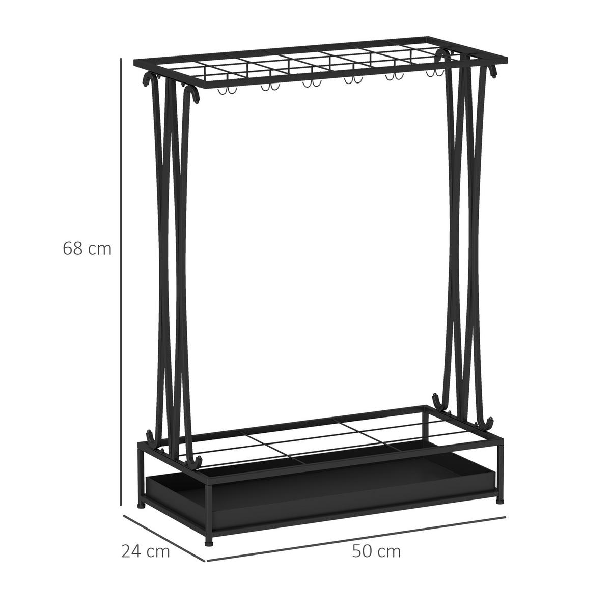 REGENSCHIRMSTÄNDER mit 24 Haken, 21 Löchern, 50 x 24 x 68 cm, Schwarz - Schwarz, Metall (50/68/24cm) - HOMCOM