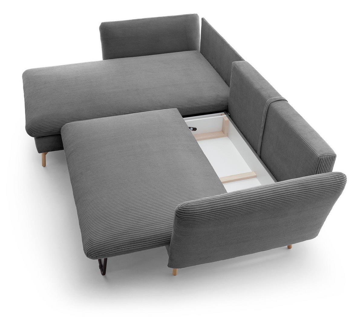 ECKSOFA Savona L-Form 260 cm, Cordstoff, Links, Grau - Grau, Holz (258/167cm) - Emporius