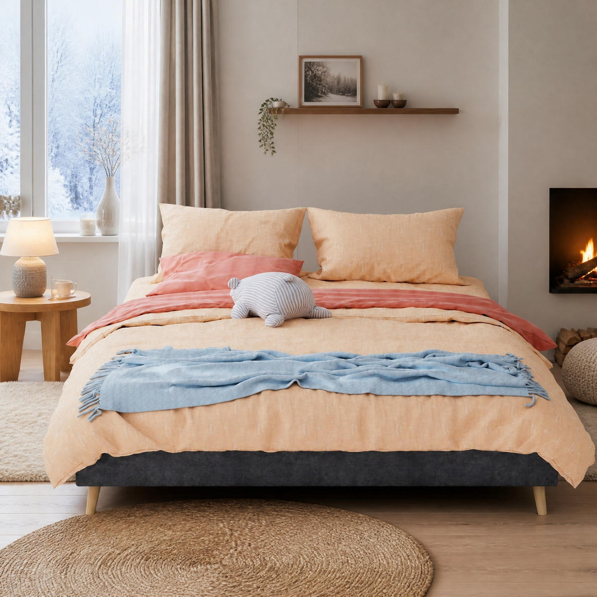 POLSTERBETT 160/200 mit Hollandveloursstoff und niedriger Bettkasten,in Grau - Grau, Holzwerkstoff/Textil (160/200cm) - EVRYAE