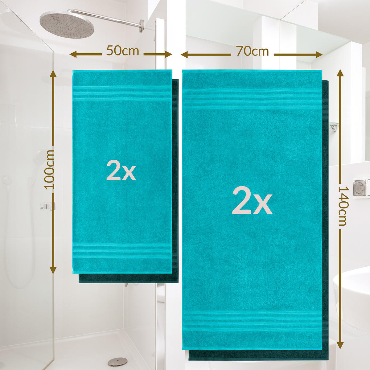 HANDTUCH Set London 4-teilig, 2x Handtuch 50x100 + 2x Duschtuch 70x140 Nautic - Opal - Grün, Textil (70/140cm) - Lashuma