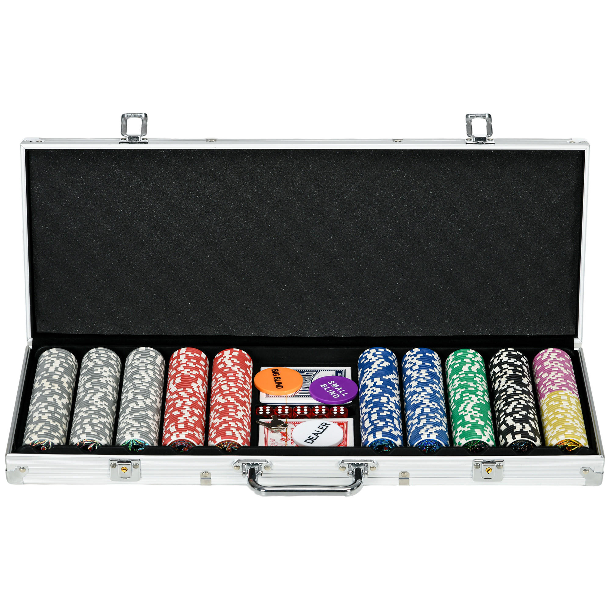 POKERSET DE-10595 500 Chips mit Unterlage für 9-10 Spieler Silber - Silberfarben, Metall (23.5/56cm) - ComfortXL