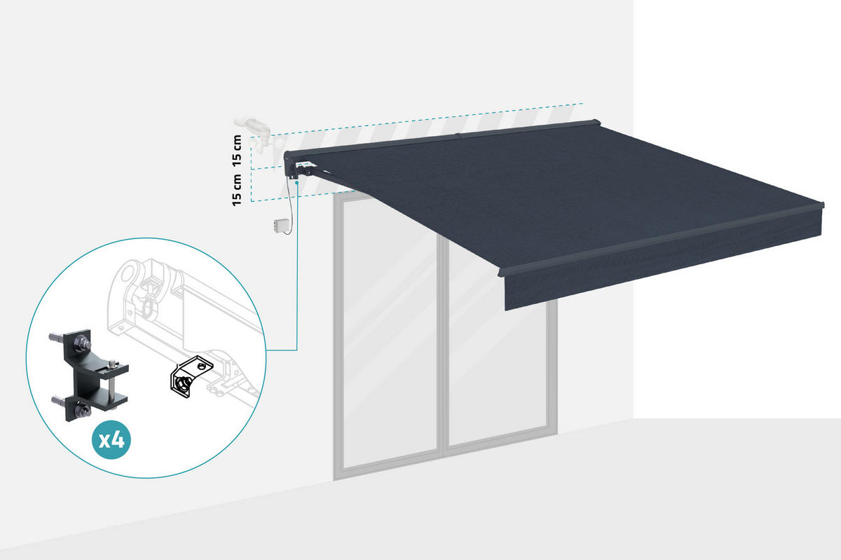 HALBKASSETTENMARKISE Fazzio Graue 3m x 2,5m motorisierte - Premium-Leinwand 320g/m² - Grau, Metall (300/270/250cm) - Cazeboo
