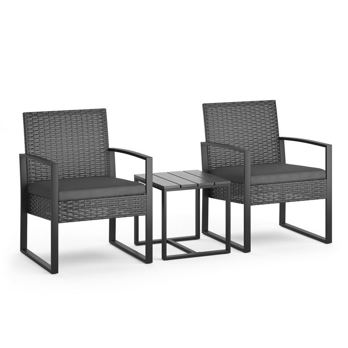 GARTENMÖBEL-SET Anthrazit 3 Teile, mit Tisch - Anthrazit, Kunststoff - OK-Living