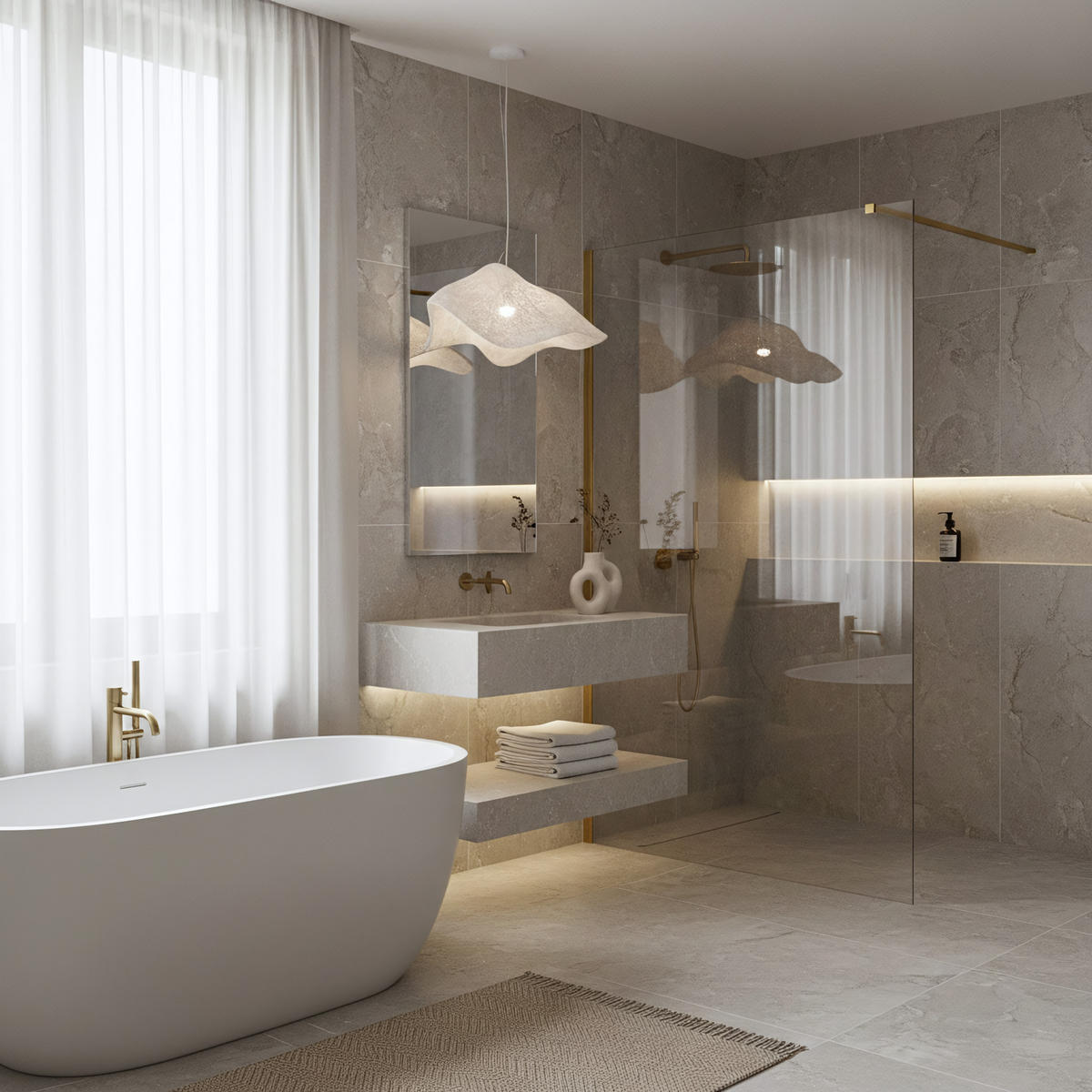 DUSCHWAND Rea Flexi Transparent / Brush Gold 140 - Goldfarben, Glas (120/140/195cm) - REA