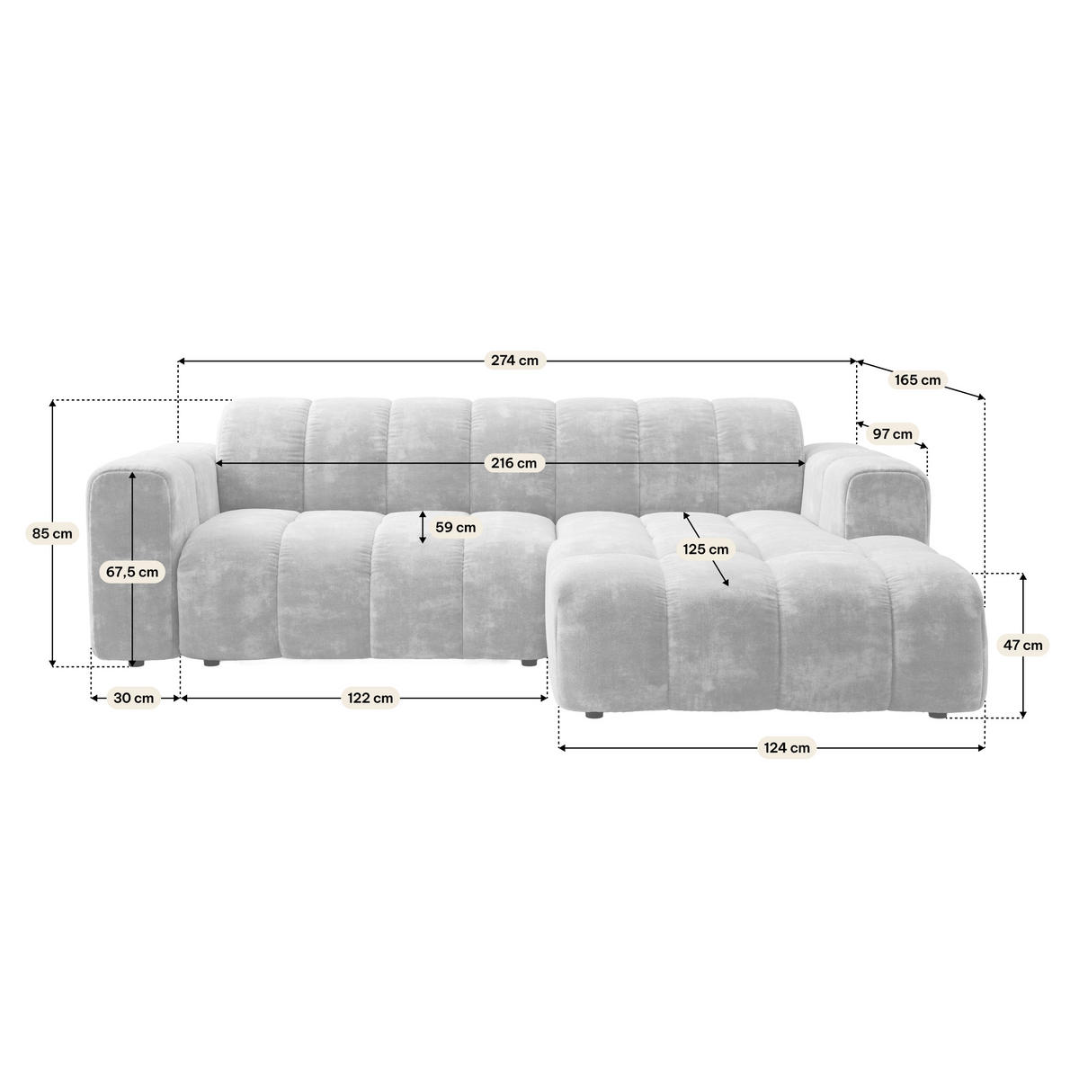 ECKSOFA TISI Schwarz Chenille - Schwarz, Holz (274/165cm) - MASSENO