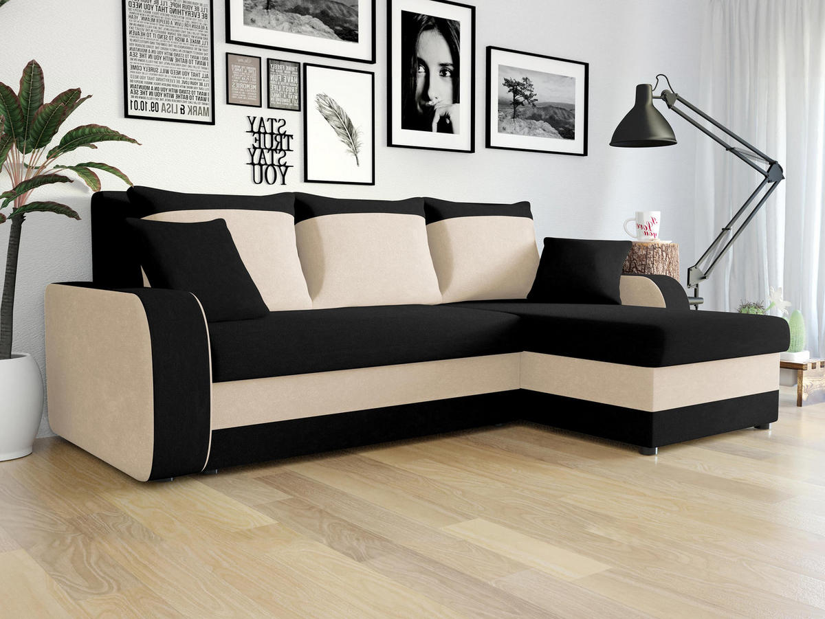 ECKSOFA Kris - Creme/Schwarz, Holz/Kunststoff (238/147cm) - MIRJAN24