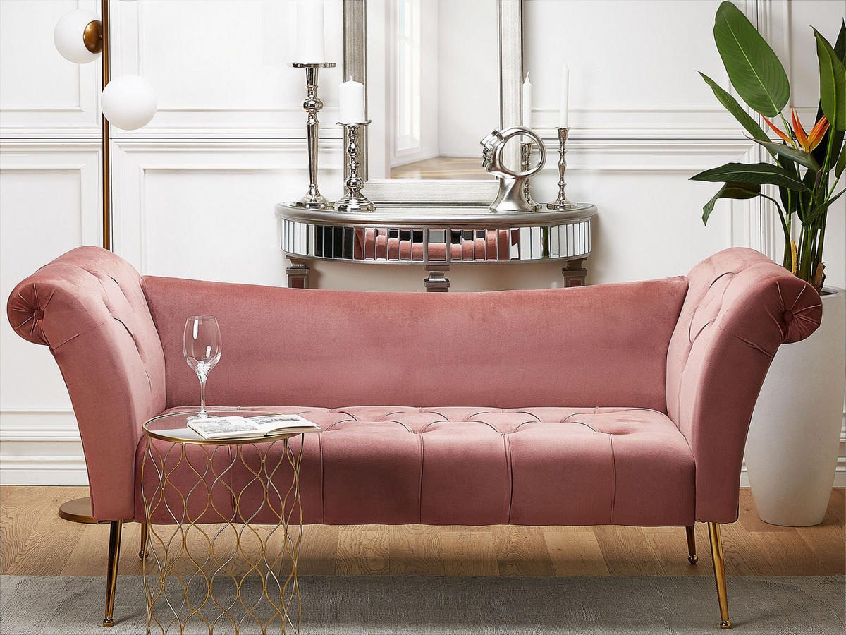 CHAISELONGUE Samtstoff rosa/gold Nantilly - Pink, Textil (175/76/70cm) - Beliani