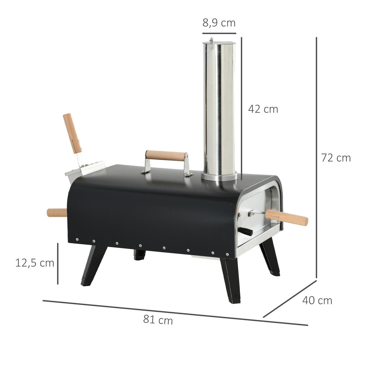 PIZZAOFEN DE-13768 tragbar mit Klappbeinen und Thermometer - Schwarz, Metall (40/72/81cm) - ComfortXL