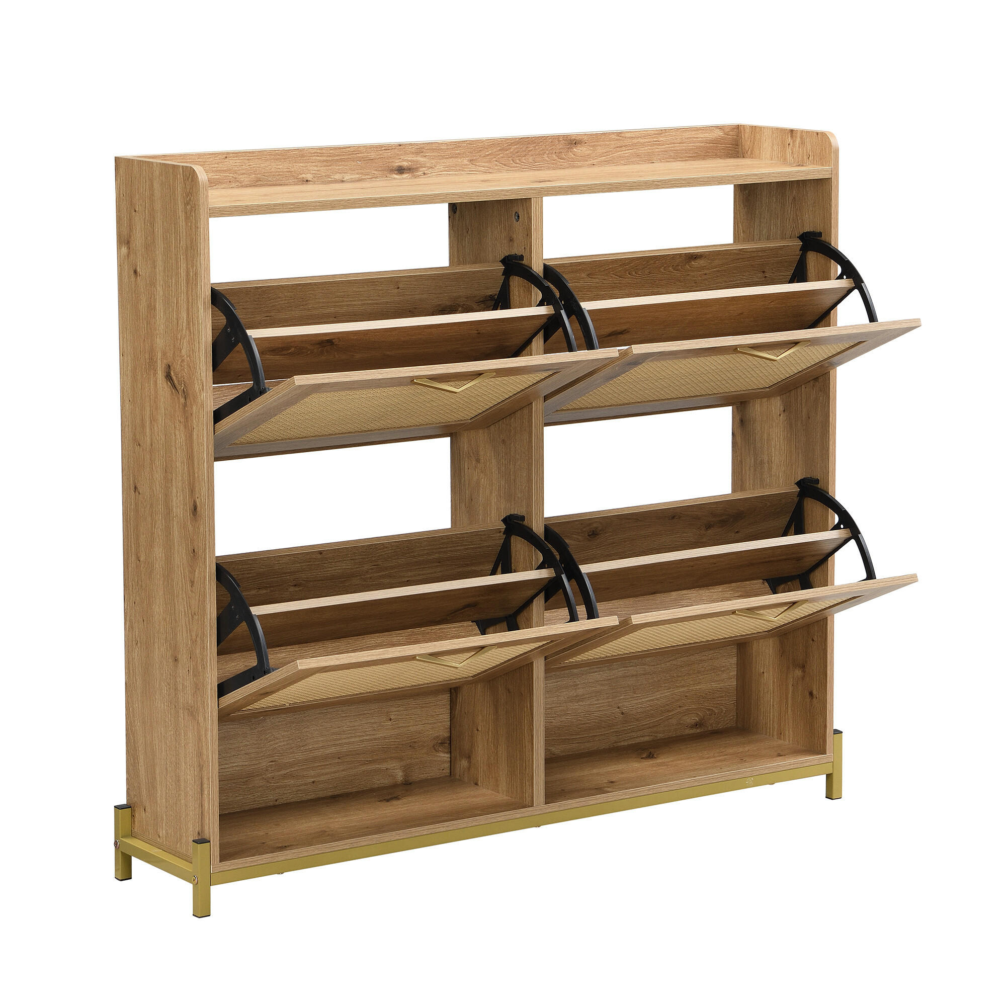 SCHUHSCHRANK aus Holz mit Rattantüren - Hellbraun, Holzwerkstoff (24/100/108.5cm) - Urban Meuble