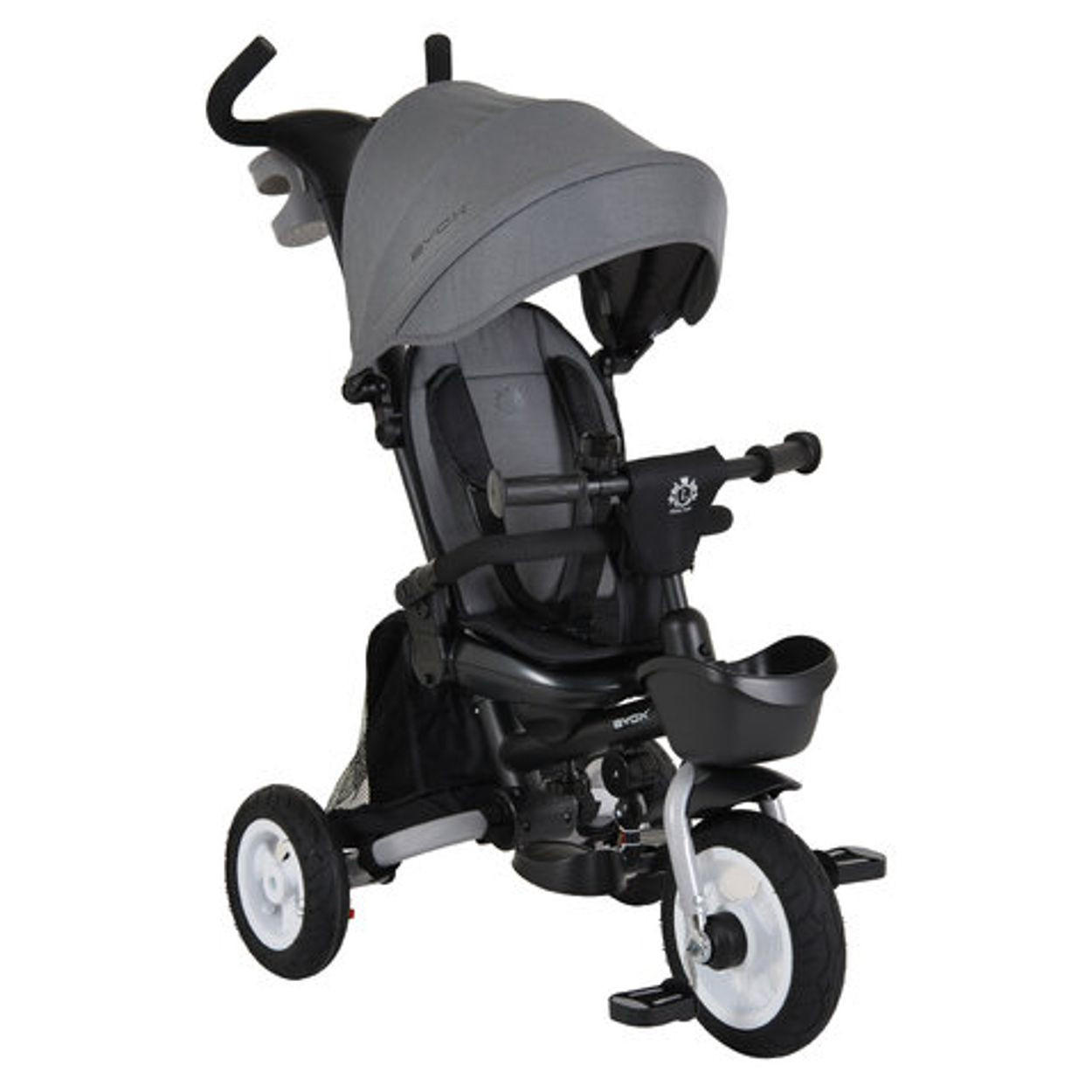 DREIRAD Flexy Lux 3 in 1 dunkelgrau Gummireifen, 360° drehbarer Sitz, Sonnendach, Getränkehalter - Grau, Metall (75/52/110cm)