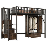 HOCHBETT 90/200 cm in Schwarz mit Stauraumleiter und Kleiderschrank - Schwarz, Metall (90/200cm) - BEAOK
