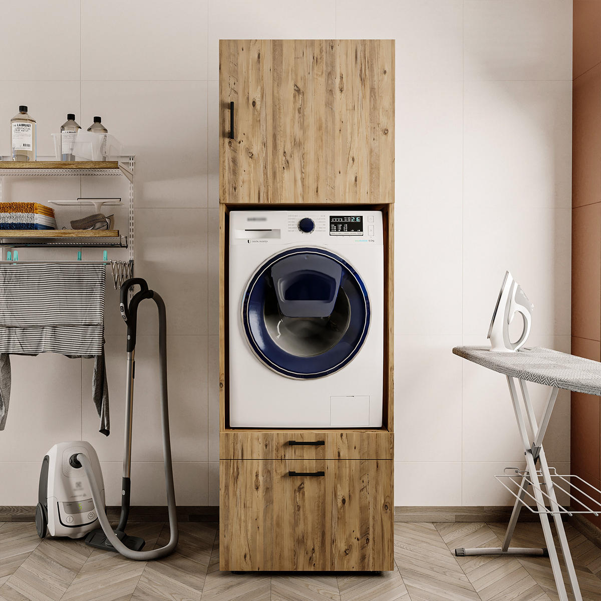 WASCHMASCHINENSCHRANK Serie 2 67cm Breit, 205cm Hoch - Eichefarben, Holzwerkstoff (67/205/67cm)