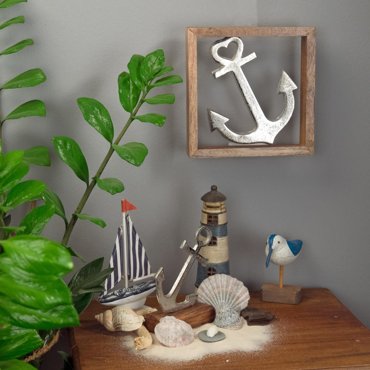 WANDBILD Anker Metall, Mangoholz silber-braun - Silberfarben, Metall (2/20/2cm) - DESIGN DELIGHTS