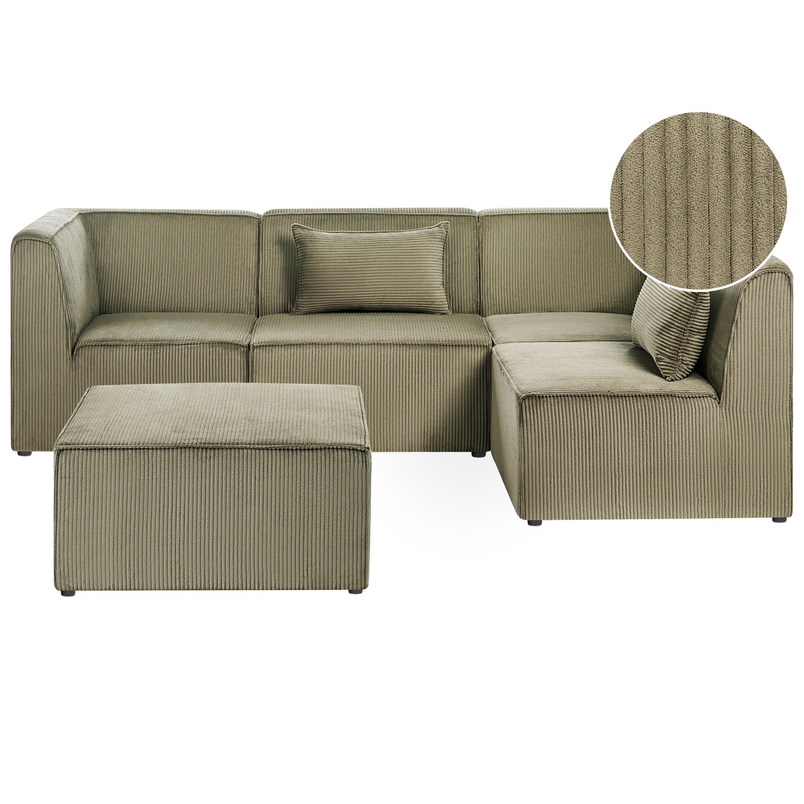COLȚAR modul cu 4 locuri pe partea stângă verde reps reiat cu otomană Lemvig - verde, material textil (250/166cm) - Beliani