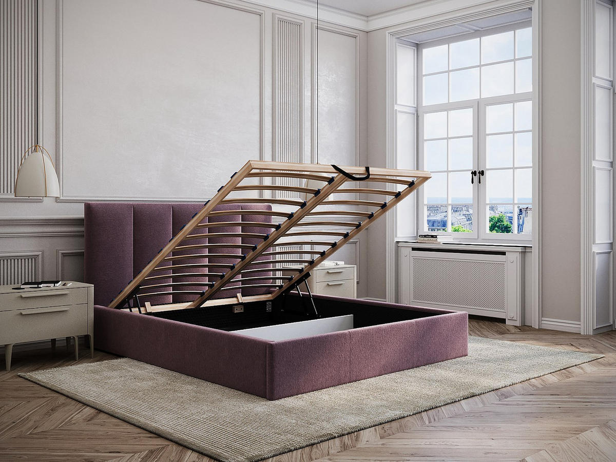 BETT mit Bettkasten - 2 Personen - Stoff - Bordeaux - - Bordeaux, Textil (180/200cm) - Vente-Unique