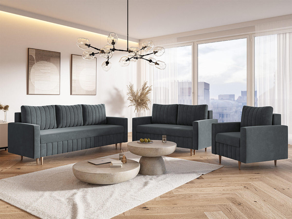 SCHLAFSOFA 215 cm Scandi, 3-seater, Bettkasten, Beine, Dunkelgrau - Dunkelgrau, Holz (215/94/90cm) - Emporius
