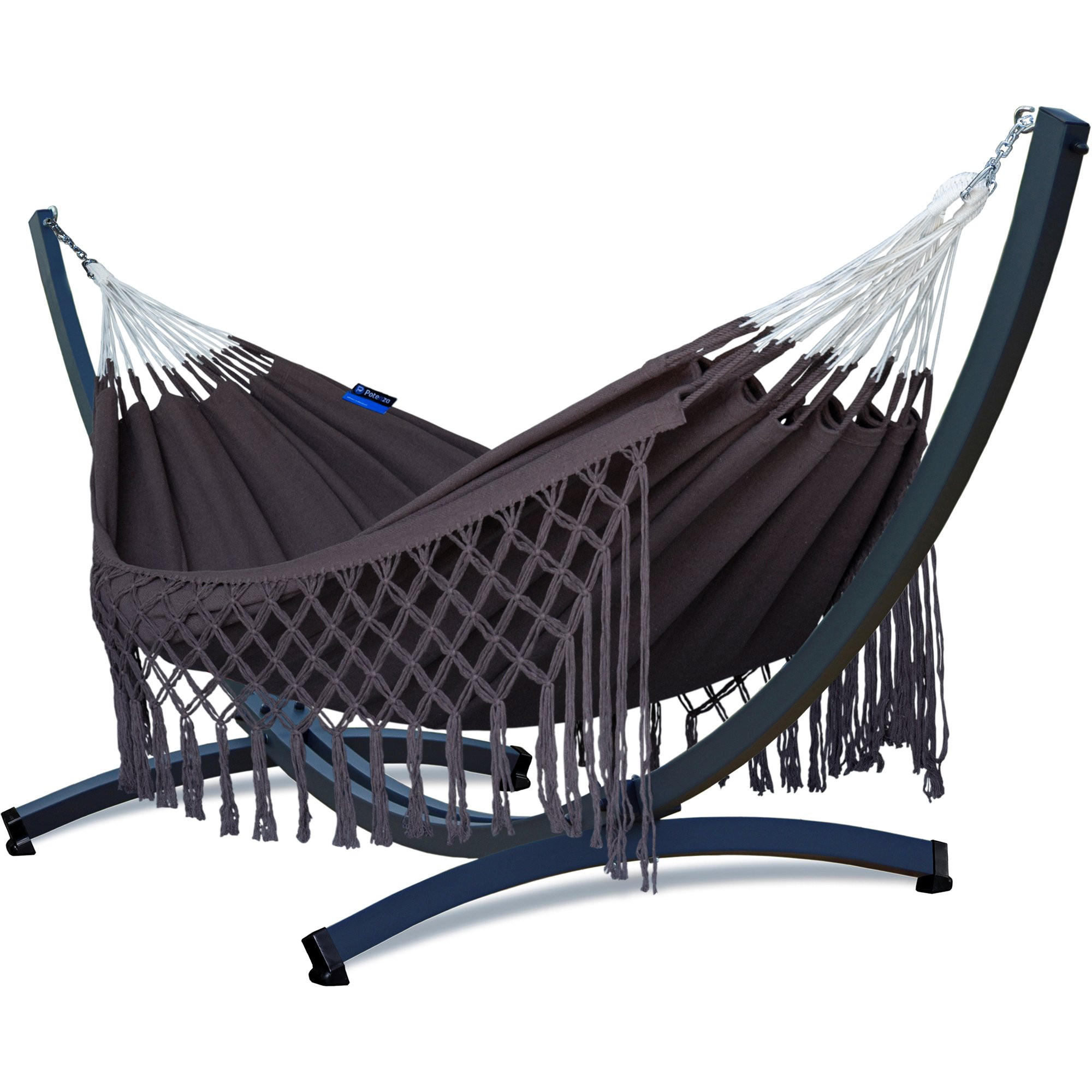 HÄNGEMATTE mit Gestell, 2 Personen, XXL, Tytan Rahmen bis 350 kg, Metall, Medelin Boho Braun, einfache Montage - Braun, Metall (370/130/120cm) - Potenza