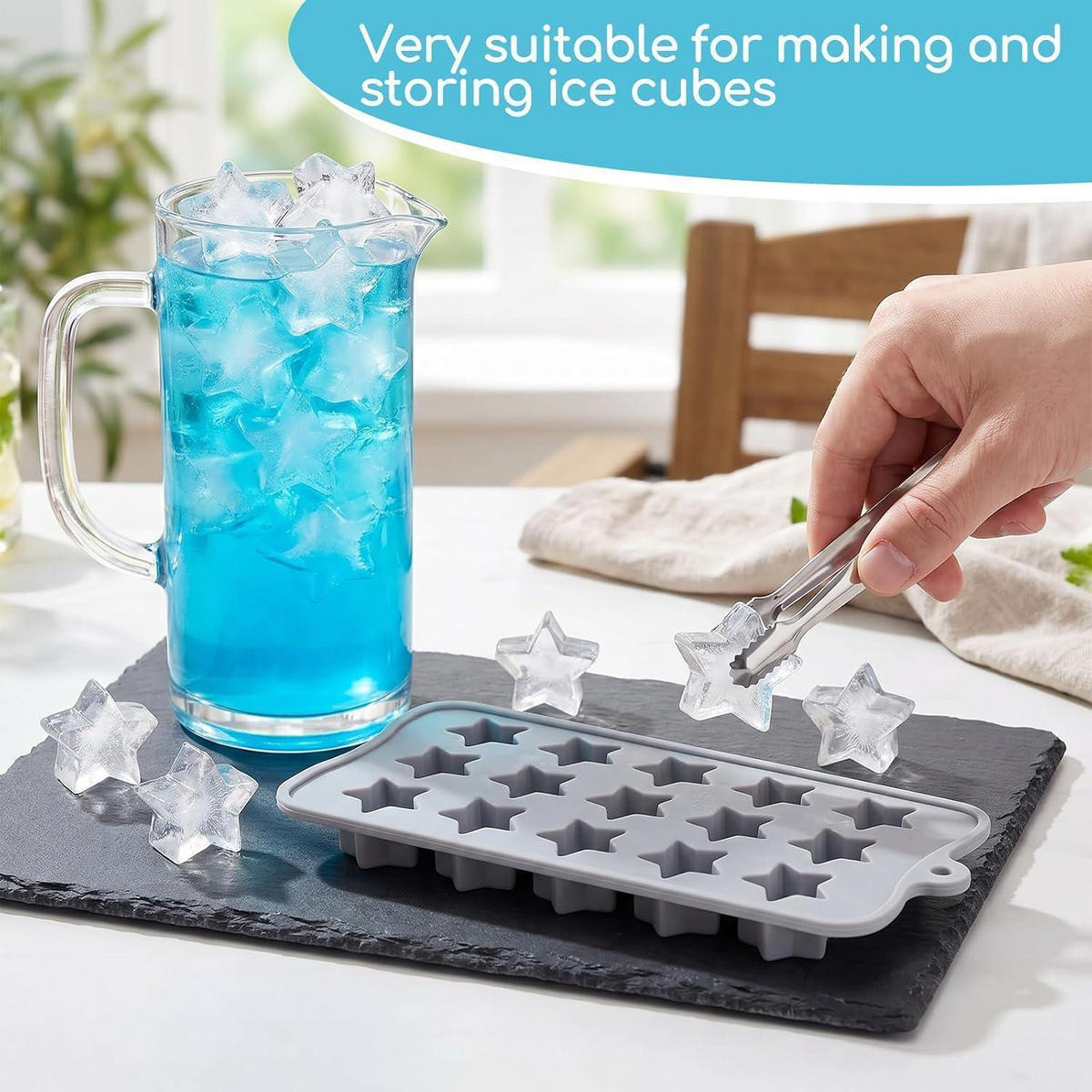 EISWÜRFELFORM Stern 4-teiliges Set Silikon Grau - Grau, Kunststoff (11/1.6/21cm)
