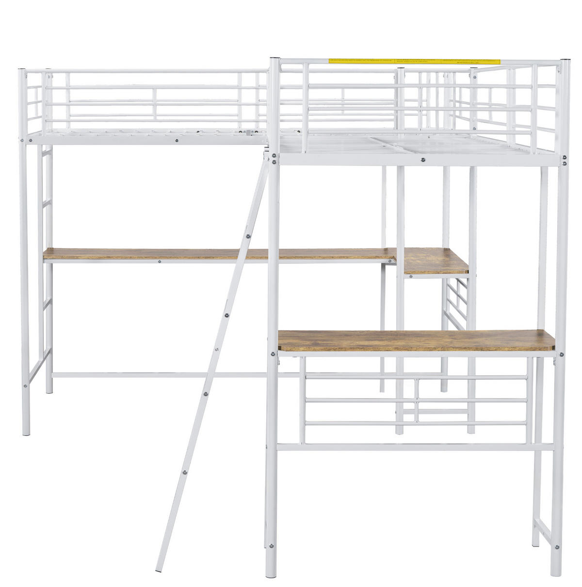 HOCHBETT 90/200 cm aus Metall und MDF mit Schreibtisch und Doppeltreppe Weiß - Weiß, Metall (90/200cm) - Modenvie
