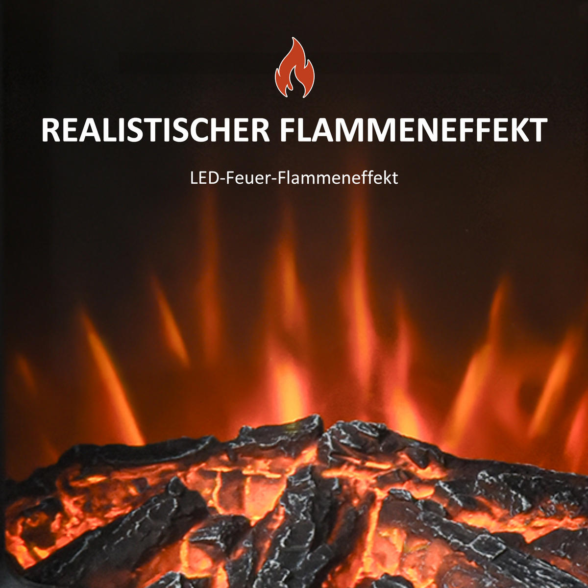 ELEKTROKAMIN mit Flammeneffekt, Thermostat Kaminofen, 1000 W/2000 W, Schwarz - Schwarz, Metall (5/32/44cm) - HOMCOM