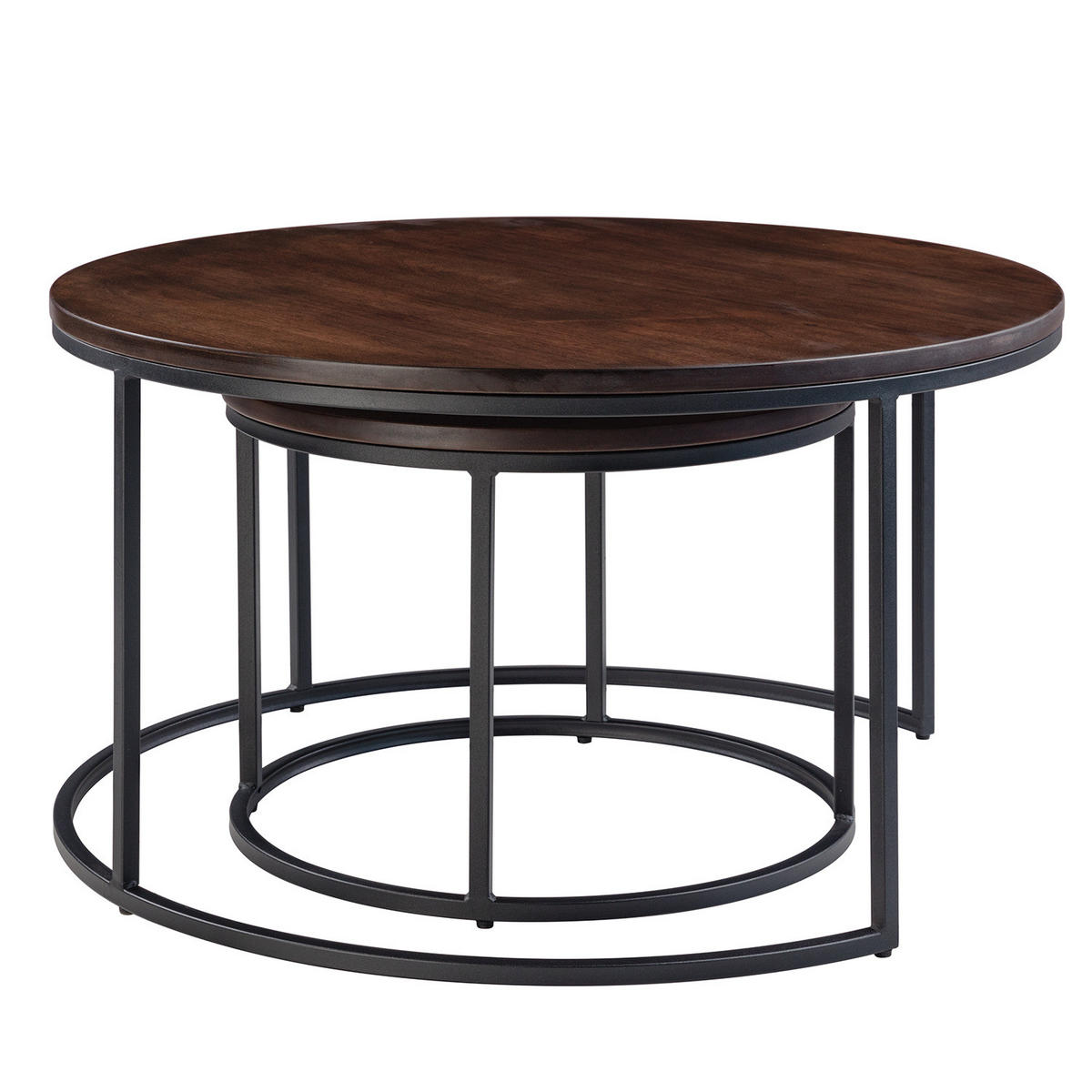 COUCHTISCHSET - 2er-Set - Walnuss / Schwarz - Walnussfarben, Holzwerkstoff/Metall (80/80/45cm) - home24