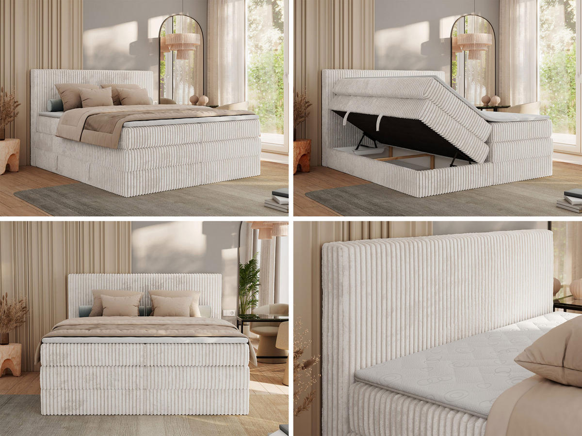 BOXSPRINGBETT TILIANO KING - 180/200 - Beige Cord - H3 - Beige, Holz/Textil (180/200cm) - MKS