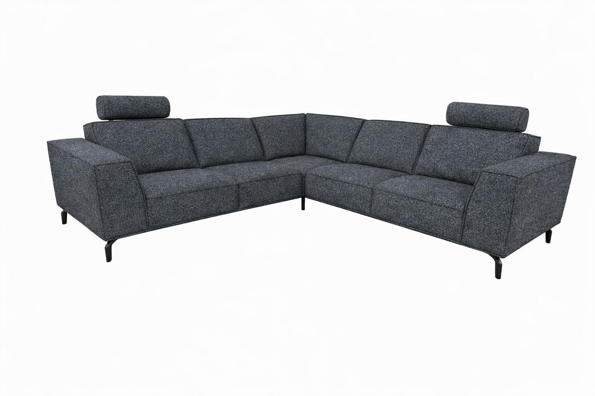 MODULARES Ecksofa Selena - Dunkelgrau, Verstellbare Kopfstützen und Metall Füßen - Dunkelgrau/Schwarz, Kunststoff/Textil (260/260cm) - KS Home Concept