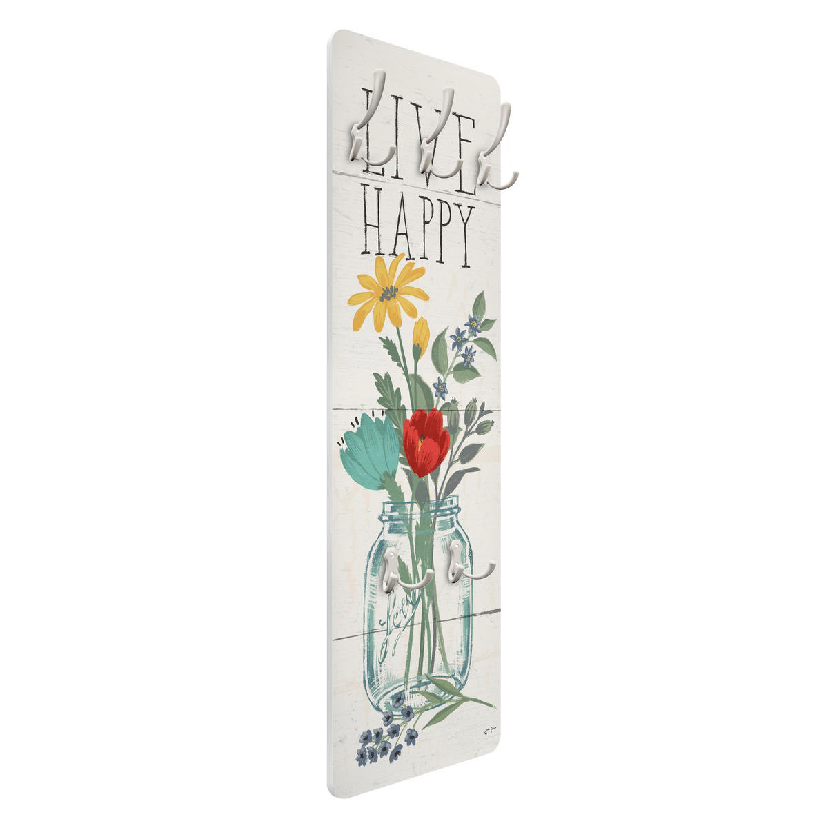 WANDGARDEROBE - Live Happy Blumenvase auf Holz 34/105 cm - Multicolor, Holzwerkstoff (34/105/1.6cm) - Bilderwelten