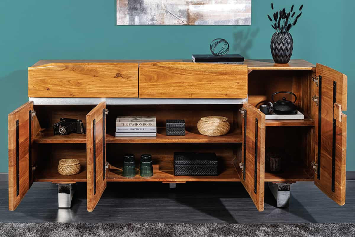 SIDEBOARD MAMMUT Akazie 170cm - Silberfarben/Braun, Holz/Metall (170/89/45cm) - riess-ambiente