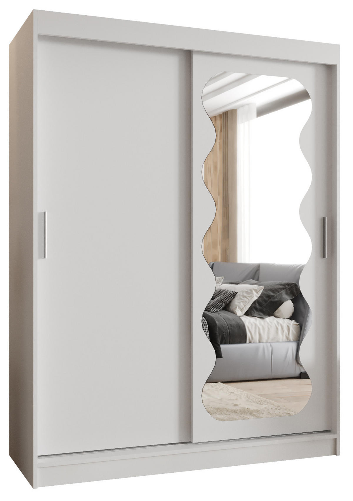 SCHWEBETÜRENSCHRANK 200/150/62 2-türig - Silberfarben/Weiß, Holz (150/200/62cm) - MÖBEL KRYSPOL