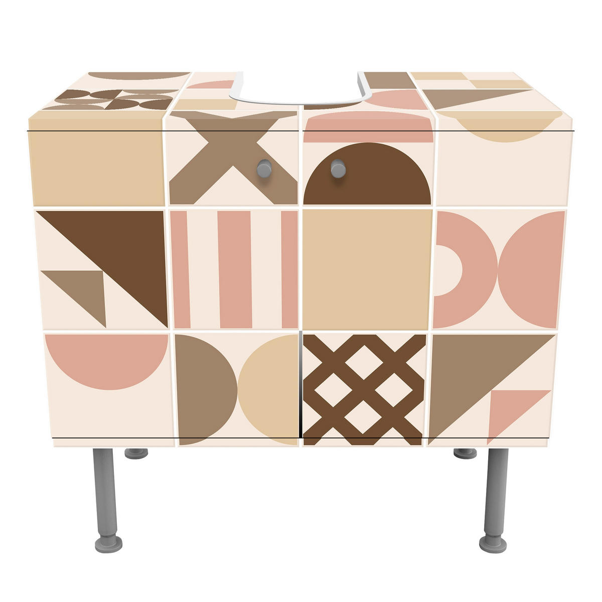 WASCHBECKENUNTERSCHRANK Fliesen Geometrische Formen Rosa und Beige 60/55/35 cm - Beige, Holzwerkstoff (60/55/35cm) - Bilderwelten